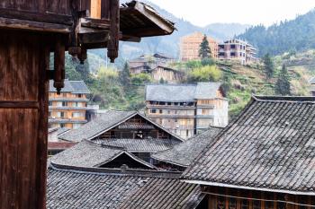 travel to China - roofs of rural houses in Chengyang village in Sanjiang Dong people Autonomous County in spring season