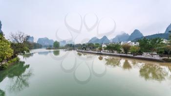 travel to China - waterfront of Yulong river in Yangshuo county in spring