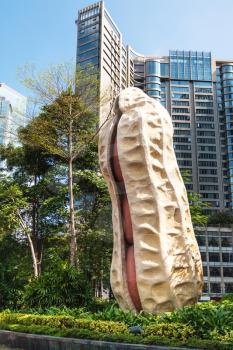 GUANGZHOU, CHINA - APRIL 1, 2017: peanut statue in front of museum in Guangzhou city in spring. Guangzhou is the third most-populous city in China with population about 13,5 mln