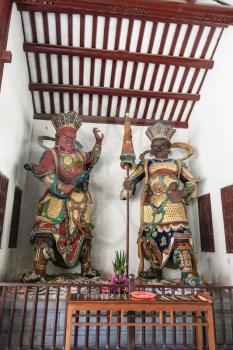 GUANGZHOU, CHINA - APRIL 1, 2017: gods statues in court of Guangxiao Temple (Bright Obedience, Bright Filial Piety Temple). This is is one of the oldest Buddhist temples in Guangzhou city