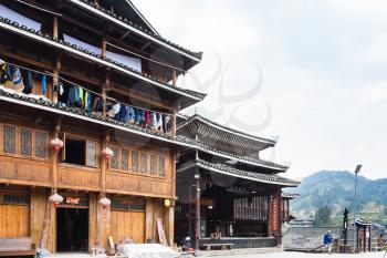 CHENGYANG, CHINA - MARCH 27, 2017: Guest House in Folk Custom Centre of Chengyang village of Sanjiang Dong Autonomous County in spring. Chengyang includes eight villages of the Dong people