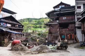 CHENGYANG, CHINA - MARCH 27, 2017: yard of residential houses in Chengyang village of Sanjiang Dong Autonomous County in spring. Chengyang includes eight villages of the Dong people