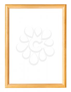 yellow wooden simple narrow picture frame with cut out canvas isolated on white background