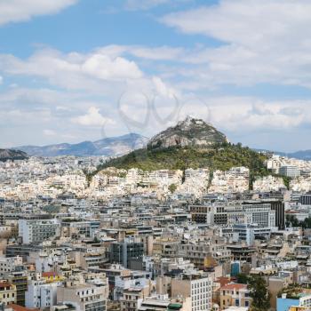travel to Greece - above view of Athens city with Mount Lycabettus from Acropolis