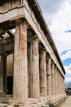 travel to Greece - view of Temple of Hephaestus in Agora of Athens, on top of the Agoraios Kolonos hill in Athens city
