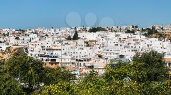 ALBUFEIRA, PORTUGAL - JULY 6, 2006: panoramic view of Albufeira city from road Rua Sacadura Cabral. Albufeira is seaside resort in district of Faro, in the southernmost Portuguese region of Algarve