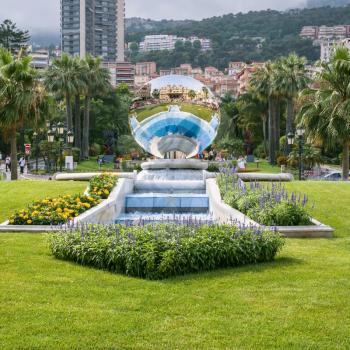MONTE CARLO, MONACO - JULY 6, 2008: mirror on fountain with reflection of Casino de Monte-Carlo in Monaco city. Principality of Monaco is sovereign city-state and country located on the French Riviera