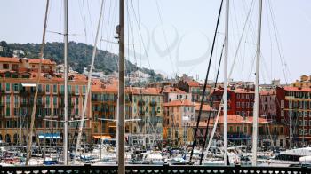 NICE, FRANCE - JULY 11, 2008: view of old port in Nice city. Nice is located in French Riviera , it is the capital of Alpes-Maritimes departement located in the French Riviera