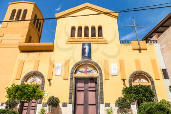 travel to Sicily, Italy - Chiesa di san pancrazio in Giardini Naxos town in summer