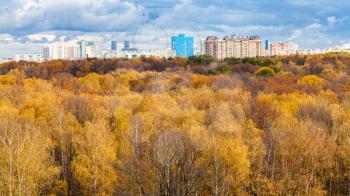 above view of urban Timiryazevskiy park and residential district in Moscow city in autumn