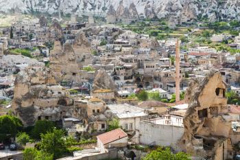 Travel to Turkey - skyline of Goreme town in Cappadocia in spring