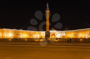 view of Palace Square with Alexander Column and General Staff Building in Saint Petersburg city in night