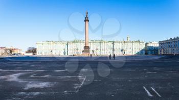 front view of Palace Square with Winter Palace in Saint Petersburg city in spring morning