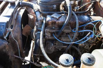 view of used car engine of old vehicle