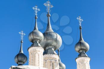 cupola of Church of the Smolensk Icon of Our Lady in Suzdal town in winter in Vladimir oblast of Russia