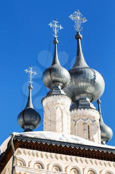 dome of Church of the Smolensk Icon of Our Lady in Suzdal town in winter in Vladimir oblast of Russia