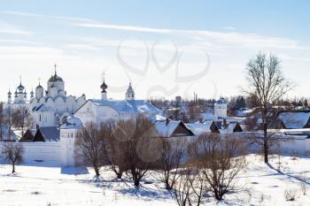Pokrovsky Monastery (Convent of the Intercession) in Suzdal town in winter in Vladimir oblast of Russia