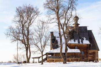 wooden Church of St Nicholas the Wonderworker from Glotovo (St Nicholas Church) in Suzdal Kremlin in winter in Vladimir oblast of Russia