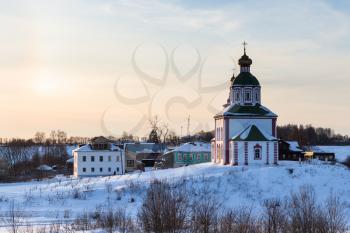 Church of Elijah the Prophet on Ivanovo Hill (Elijah Church) Suzdal town at winter sunset in Vladimir oblast of Russia