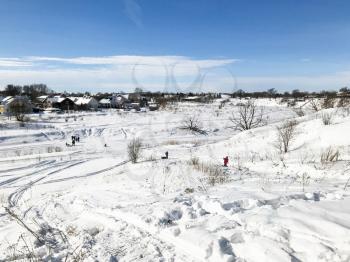 view of Suzdal town with frozen river in winter in Vladimir oblast of Russia