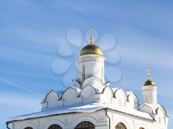 golden dome of Pokrovsky Cathedral in Convent of the Intercession (Pokrovskiy Monastery) in Suzdal town in winter