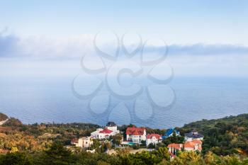 travel to Crimea - above view of Black Sea coastline in Oreanda district on Crimean South Coast in evening