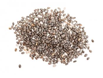 top view of pile of Chia seeds isolated on white background