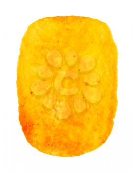 single potato chip with paprika isolated on white background