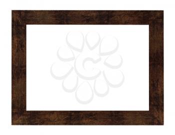 modern flat brown painted wide wooden picture frame with cut out canvas isolated on white background