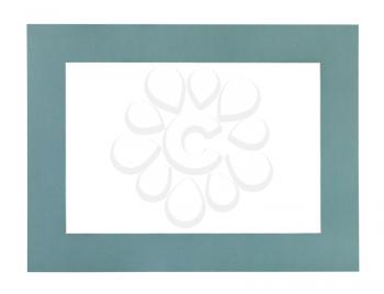 wide flat green blue passe-partout for picture frame with cut out canvas isolated on white background