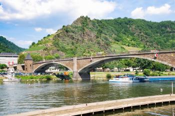 travel to Germany - view of bridge Skagerak-Brucke over Moselle river in Cochem city in summer day