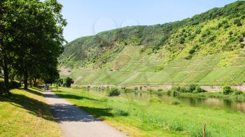 travel to Germany - pedestrian path along Moselle river near Cochem town in summer day