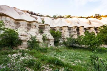 Travel to Turkey - rocks in ravine near Goreme town in Cappadocia in spring