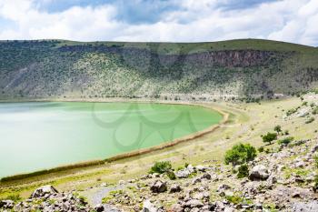 Travel to Turkey - beach of Narligol Crater Lake (Lake Nar) in Geothermal Field in Aksaray Province of Cappadocia in spring