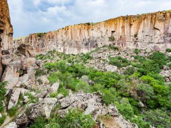 Travel to Turkey - rocks in gorge of Ihlara Valley in Aksaray Province in Cappadocia in spring