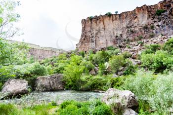 Travel to Turkey - Melendiz stream in gorge of Ihlara Valley of Aksaray Province in Cappadocia in spring