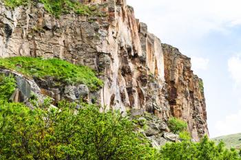 Travel to Turkey - volcanic rocky walls of Ihlara Valley of Aksaray Province in Cappadocia in spring