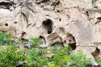 Travel to Turkey - ancient rock-cut cave houses in Ihlara Valley of Aksaray Province in Cappadocia in spring