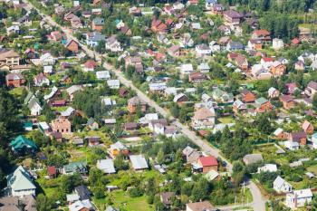 above view of rural houses in Moscow Region near Nakhabino settlement of Krasnogorsk town in summer day