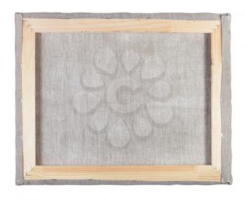 reverse side of canvas stretched on a wooden frame isolated on white background