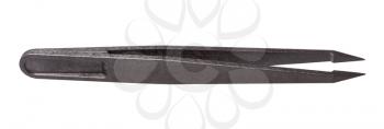 black plastic anti-static tweezers with sharp tips isolated on white background