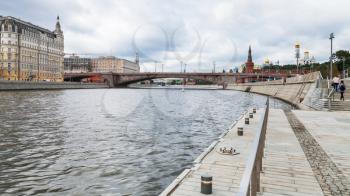 Moskva River and Moskvoretskaya Embankment in Moscow city in autumn
