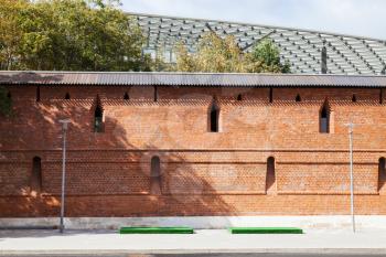 restored old brick city wall of Kitay-gorod in zaryadye district in Moscow