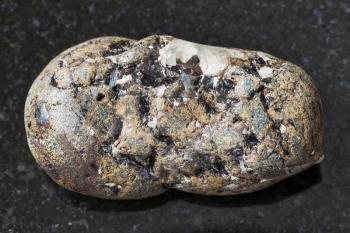 macro shooting of natural mineral rock specimen - tumbled sphalerite stone with Galena on dark granite background from Dalnegorsk region of Primorsky Krai, Russia