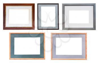 set of picture frames with passepartout with cut out canvas isolated on white background