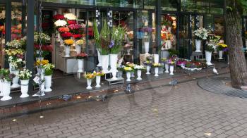 travel to Latvia - urban flower market in Riga city in september