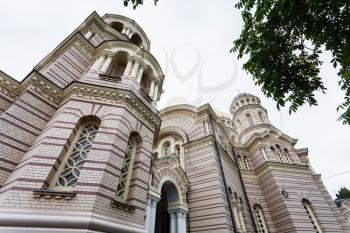 travel to Latvia - walls of Latvian Eastern Orthodox Church, Nativity of Christ Cathedral in Riga city in Riga city in september