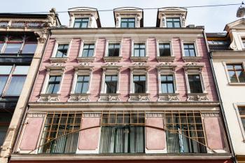 travel to Poland - facade of old residential house on Ruska street in Wroclaw city in september
