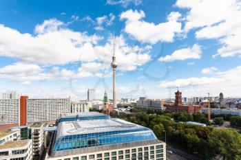 travel to Germany - Berlin city skyline with TV tower and Rotes Rathaus from Berliner Dom in september