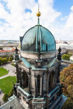 travel to Germany - dome of Berlin Cathedral (Berliner Dom) over Lustgarten park at Museum Island in Berlin city in september